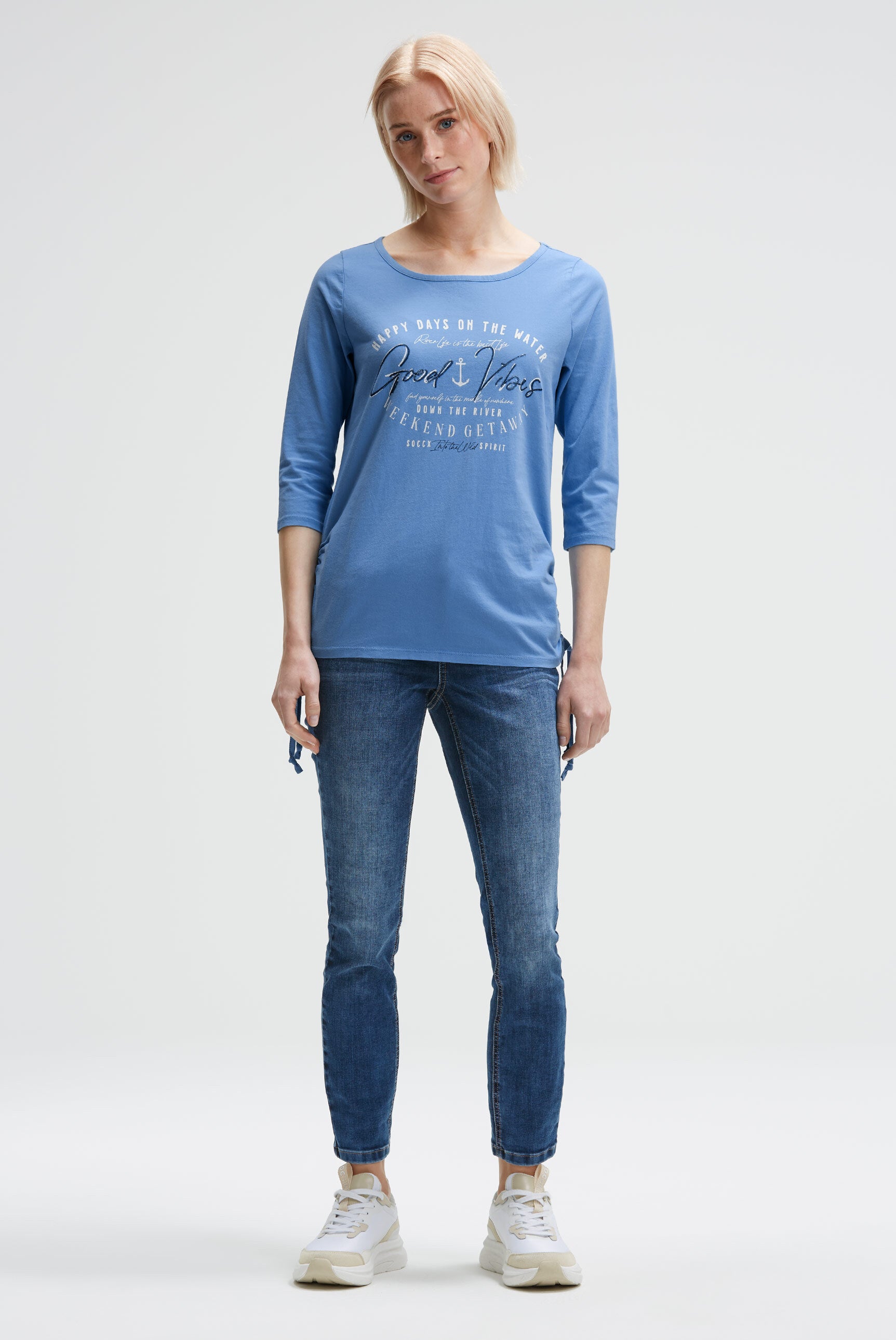 Rundhalsshirt mit 3/4-Ärmeln und Seitenraffung - 3