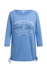 Rundhalsshirt mit 3/4-Ärmeln und Seitenraffung