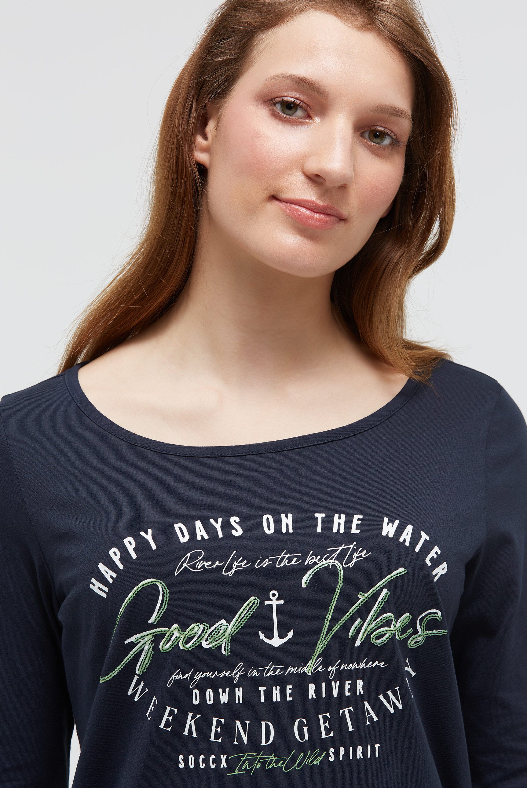 Rundhalsshirt mit 3/4-Ärmeln und Seitenraffung - 4