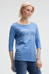 Rundhalsshirt mit 3/4-Ärmeln und Seitenraffung