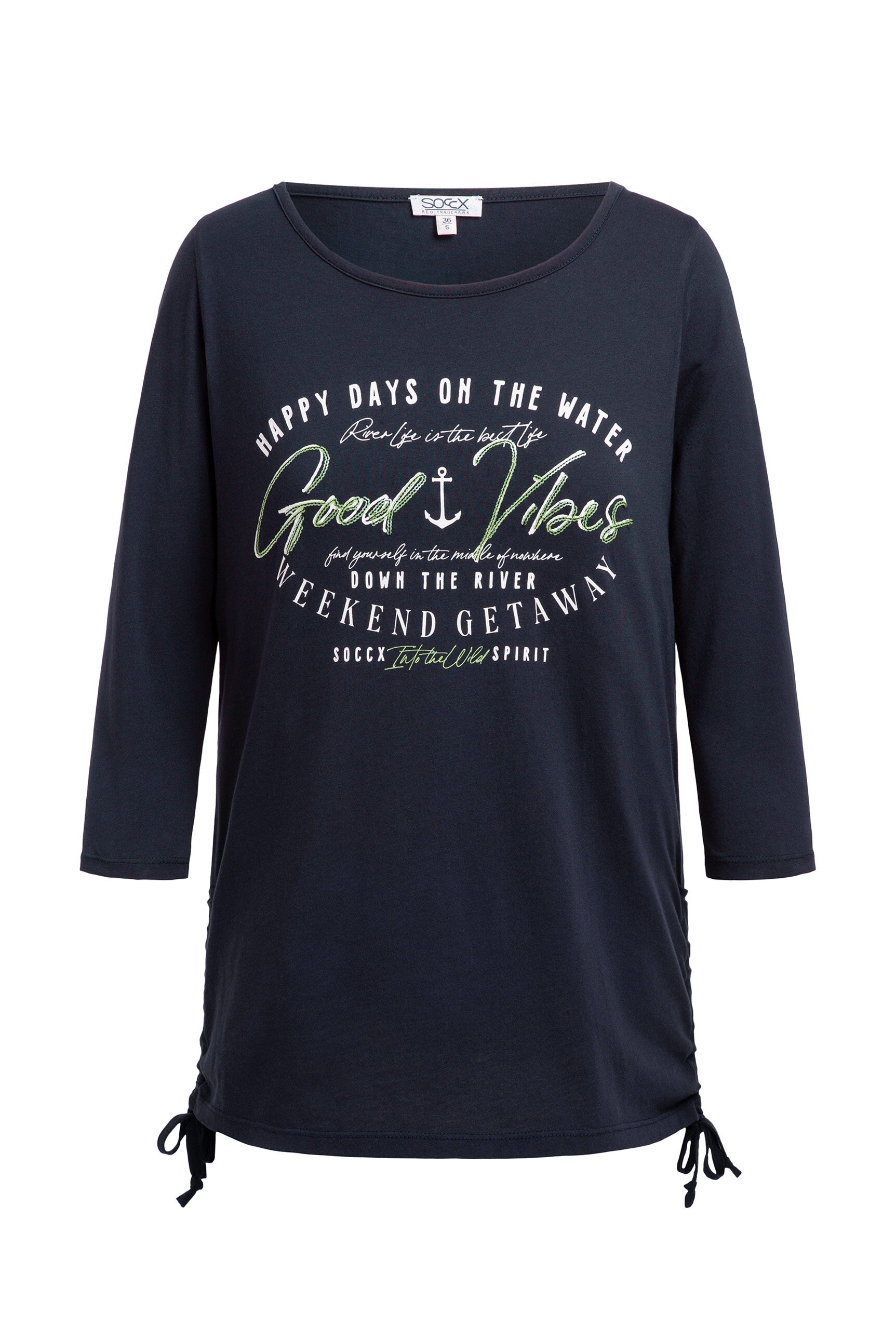 Rundhalsshirt mit 3/4-Ärmeln und Seitenraffung - 1