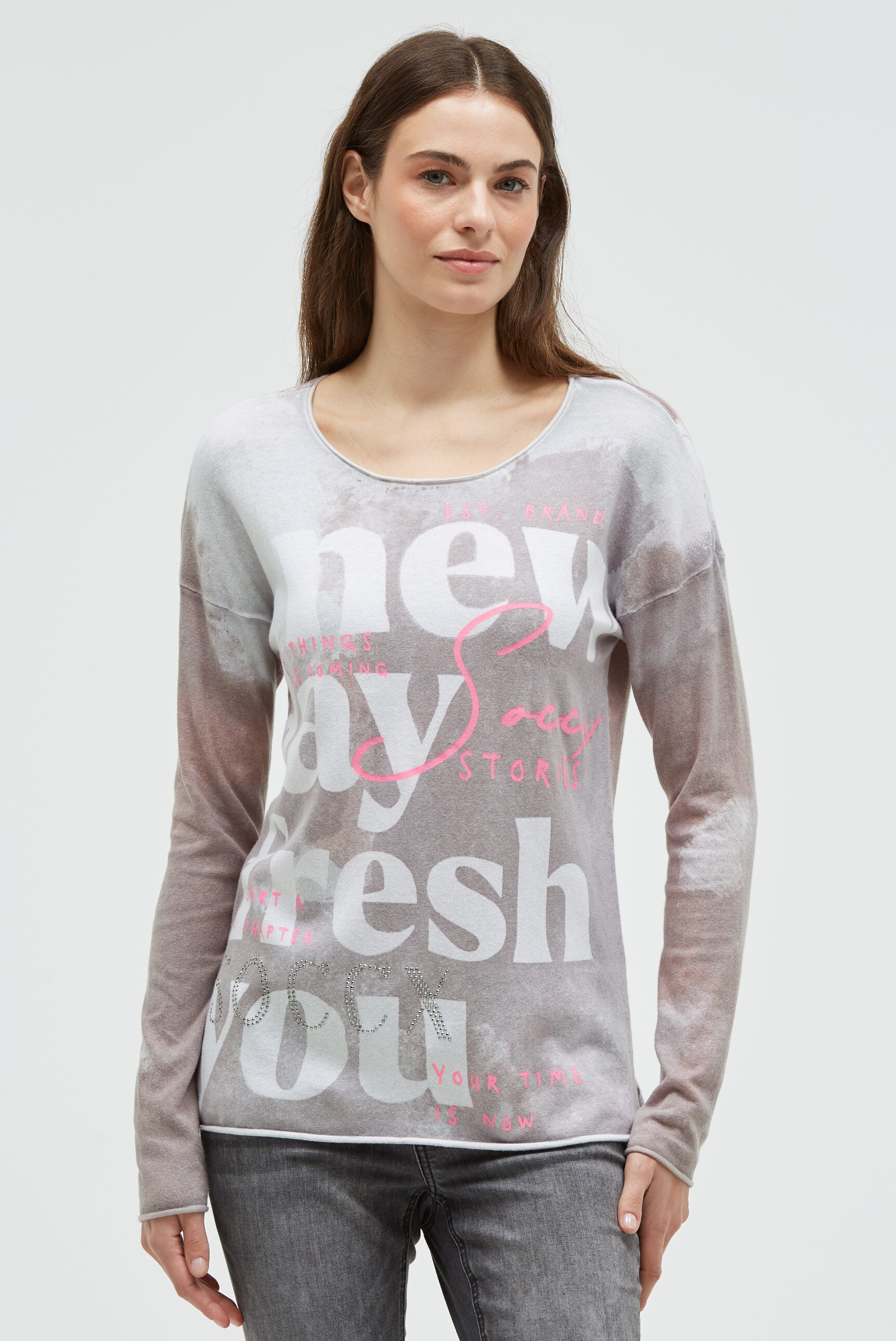 Pullover mit All Over Print und Schmucksteinen - 2
