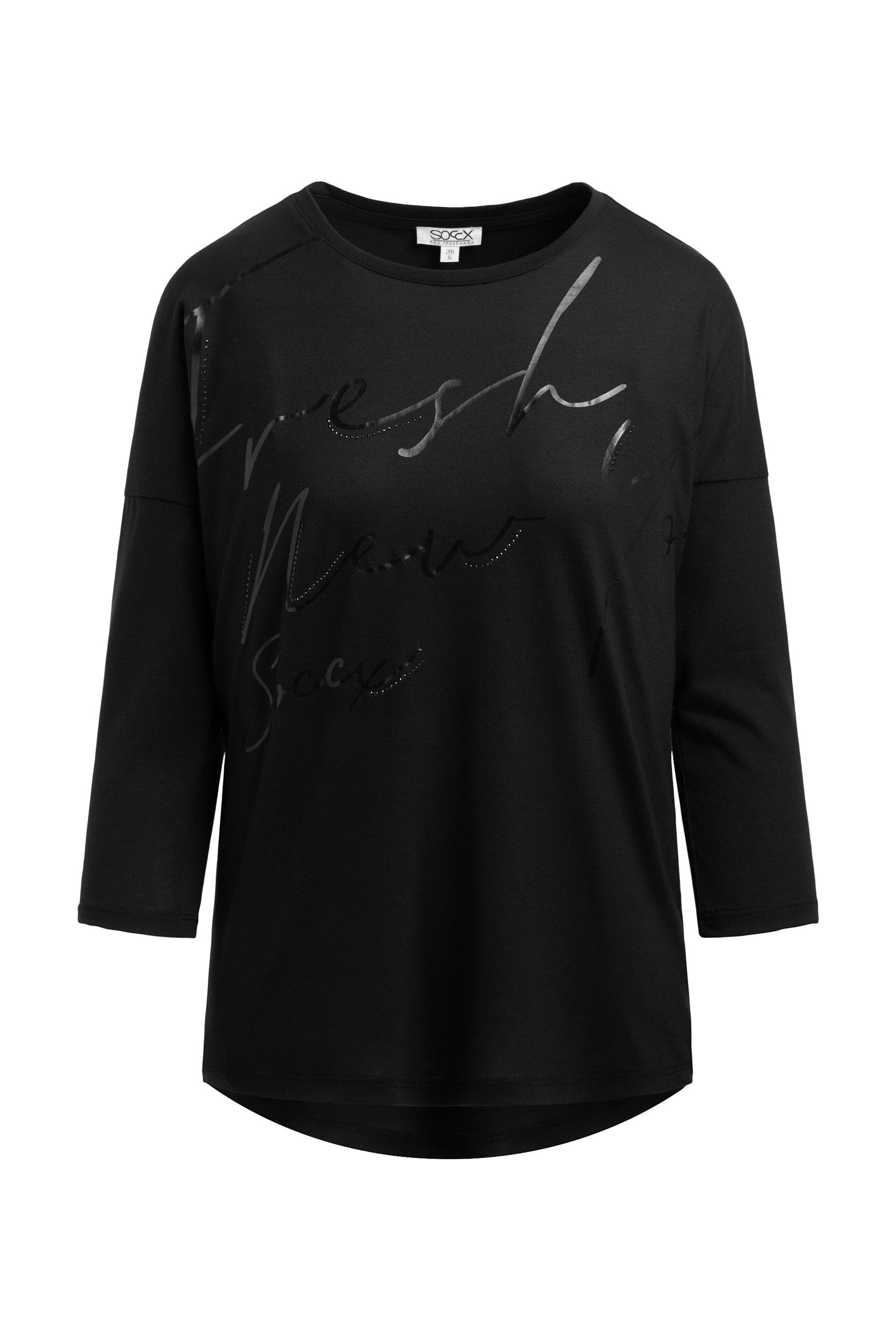 Rundhalsshirt mit Artwork und verkürzten Ärmeln - 1