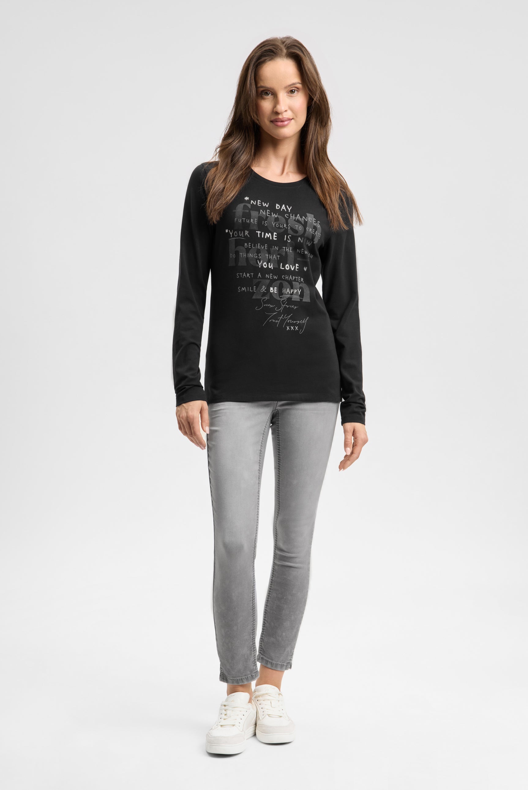 Langarmshirt Rundhals mit Wording Print - 3