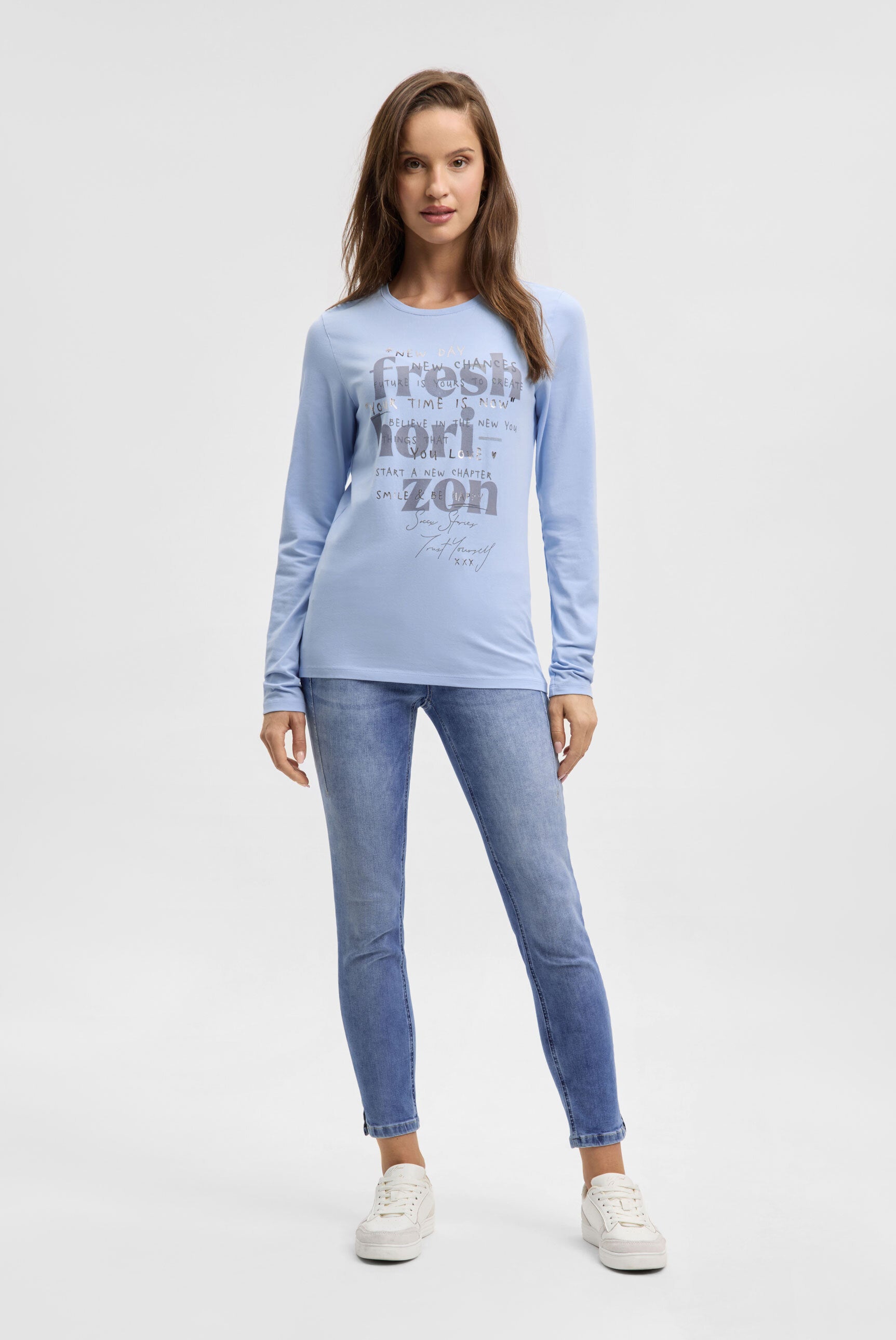 Langarmshirt Rundhals mit Wording Print - 3