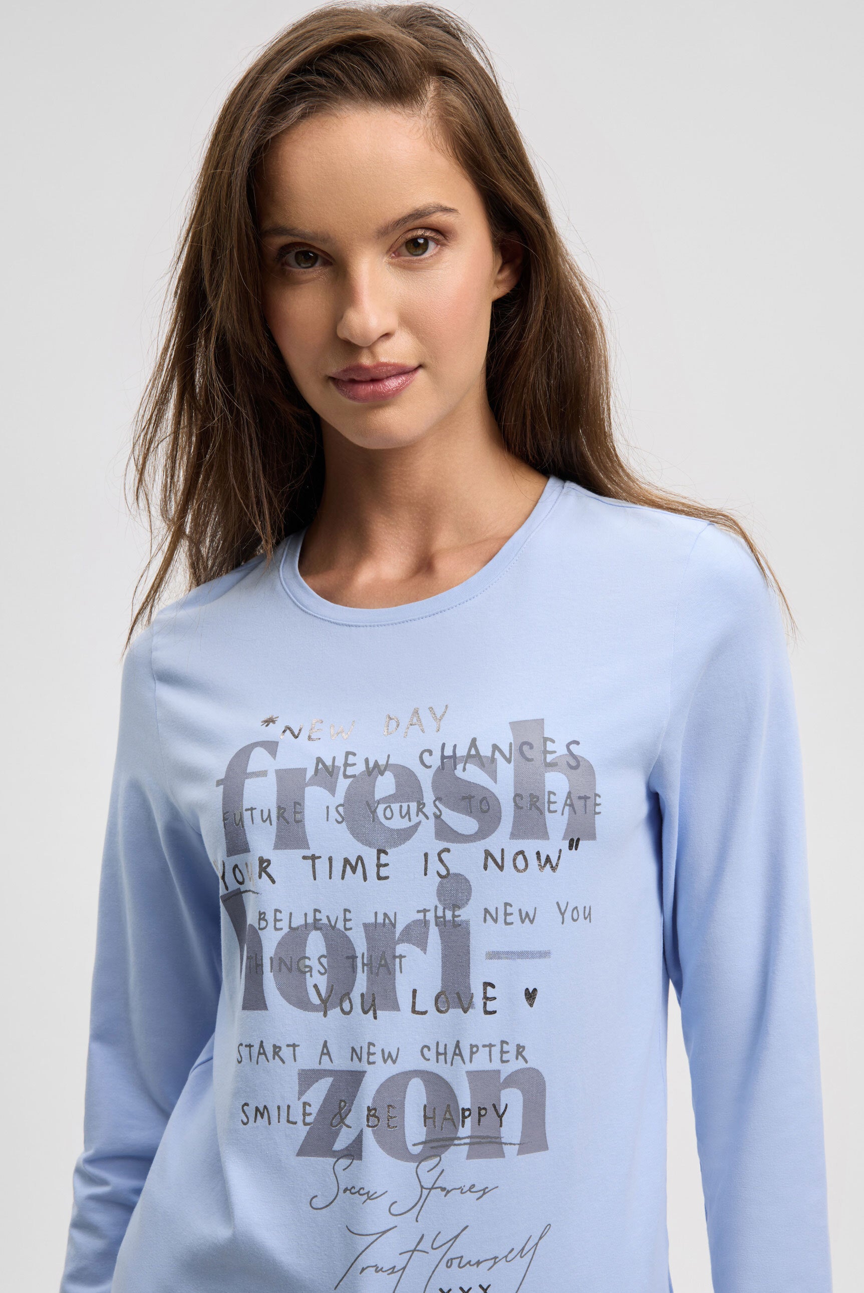 Langarmshirt Rundhals mit Wording Print - 4