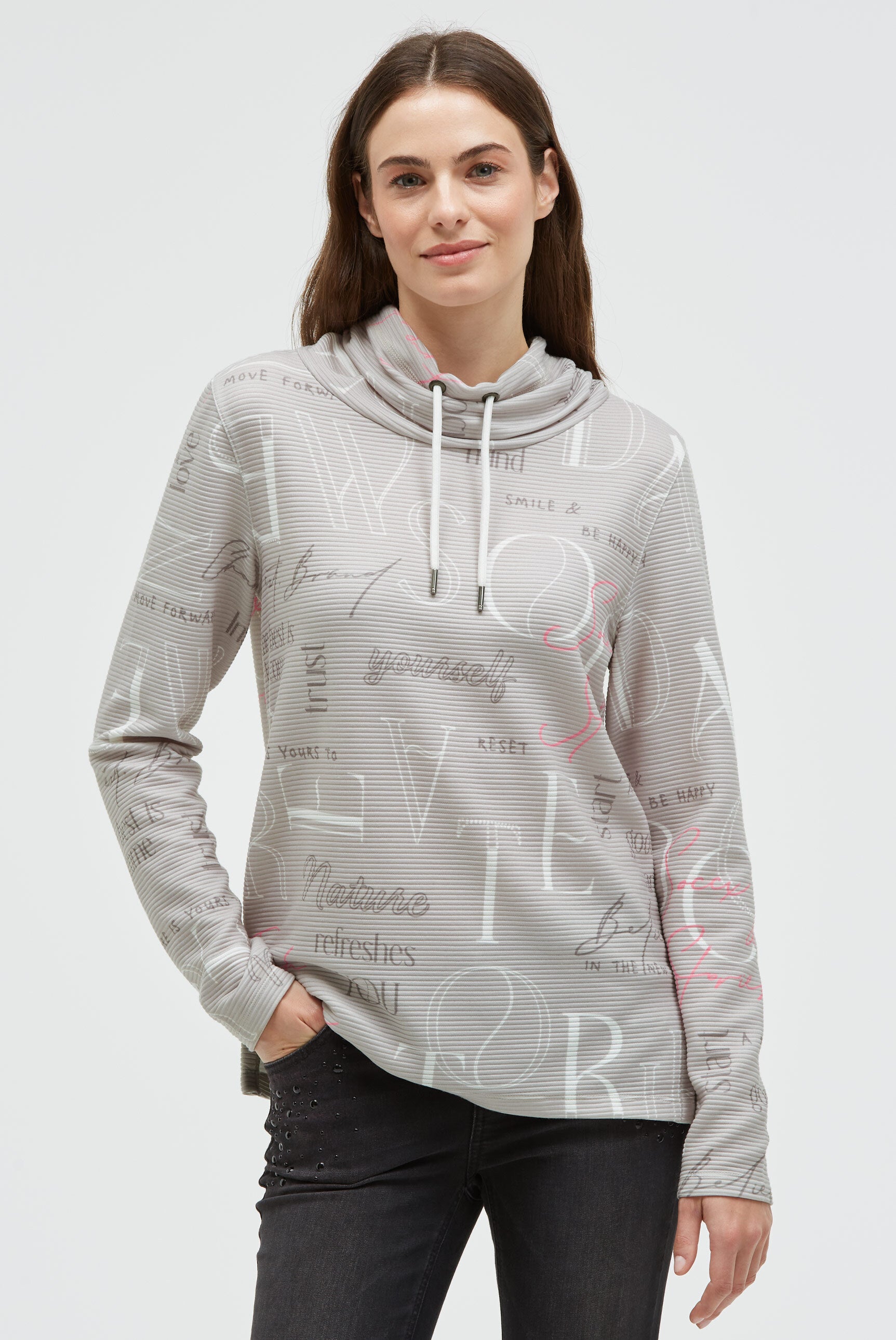 Strukturiertes Sweatshirt mit hohem Kragen und Artwork