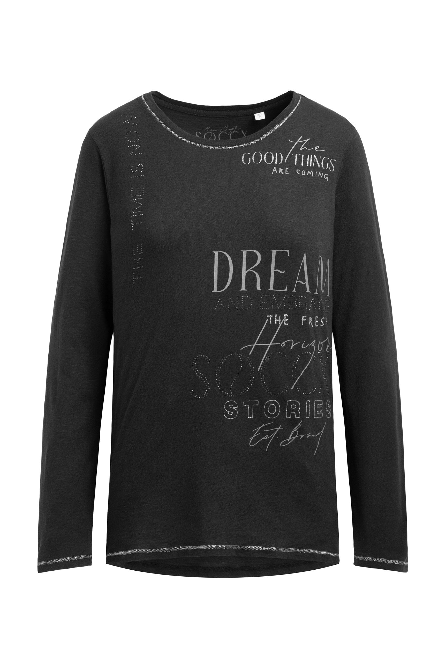 Langarmshirt mit Print und Schmucksteinen