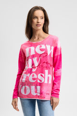 Pullover mit All Over Print und Schmucksteinen