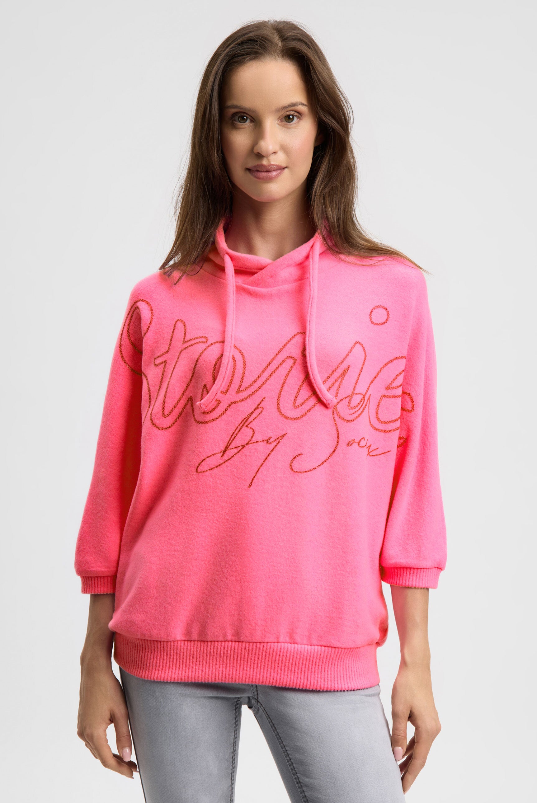 Pullover aus Flauschstrick mit Glitter-Print