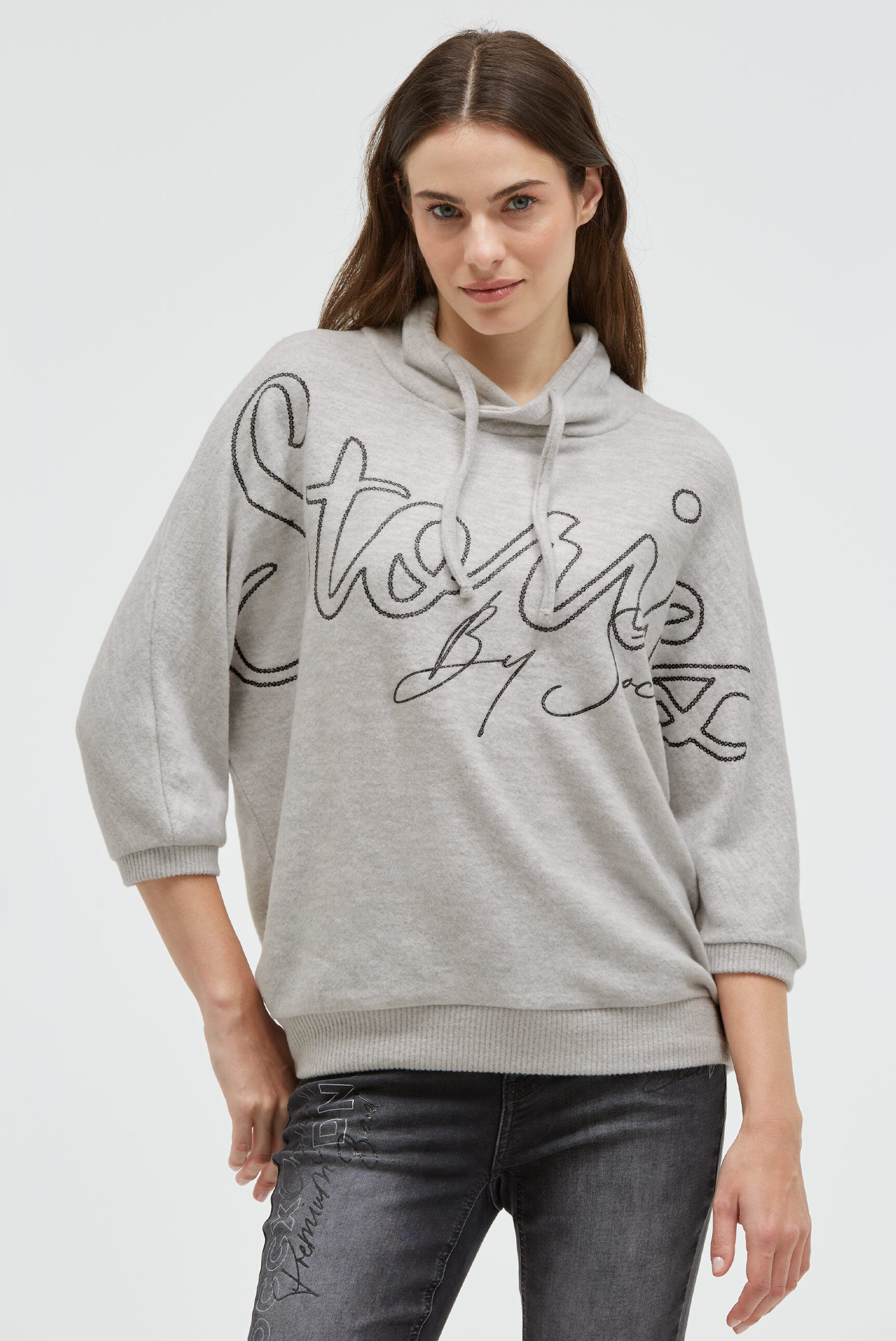 Pullover aus Flauschstrick mit Glitter-Print